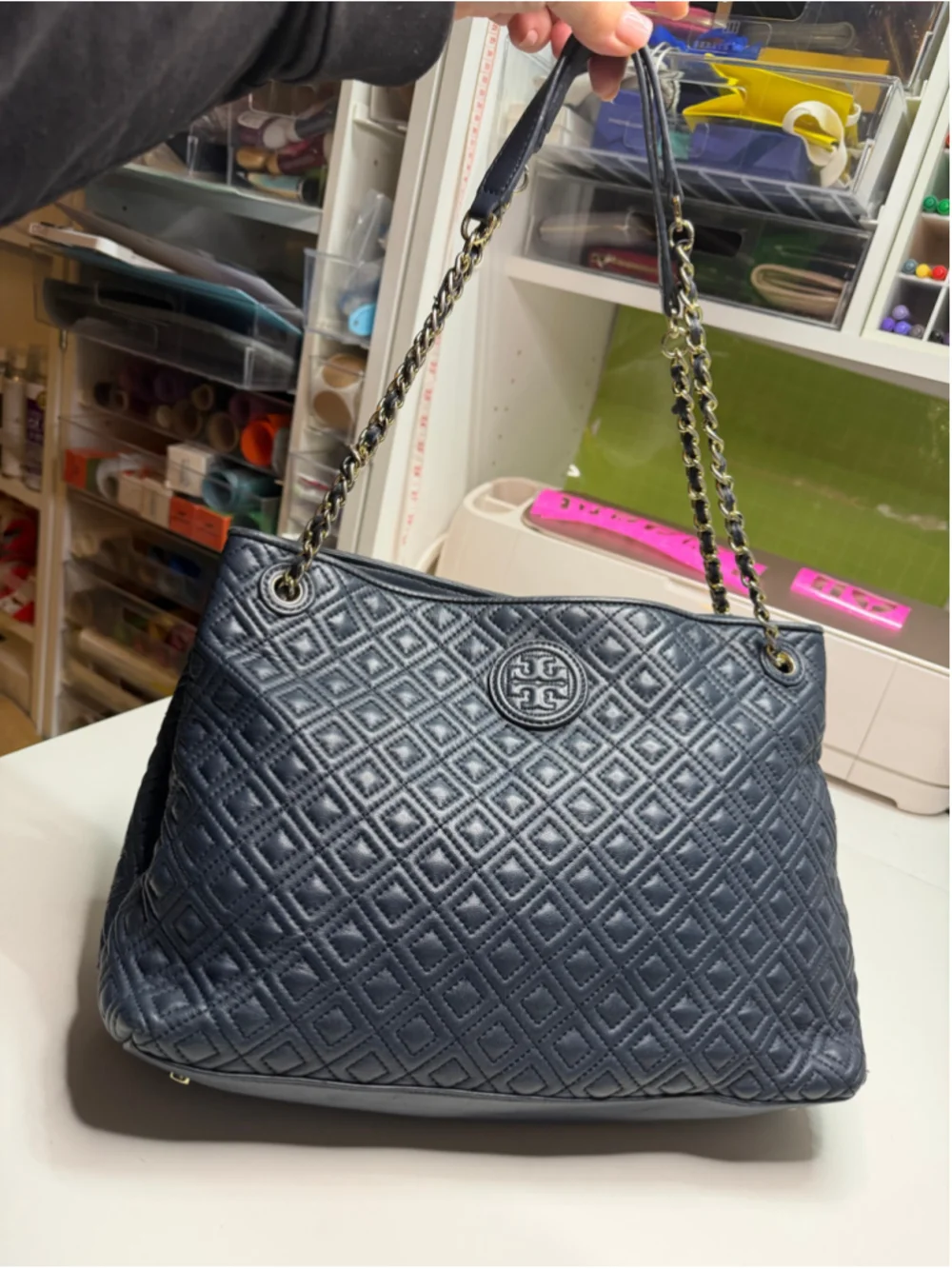 Women's Tory Burch Navy Quilted Leather Shoulder Bag One Size